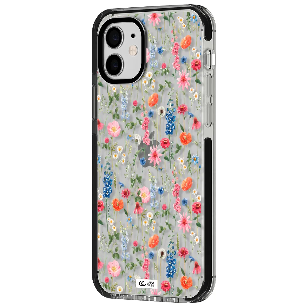 Green Blue Red Flowers Apple iPhone 12 impact black border Case