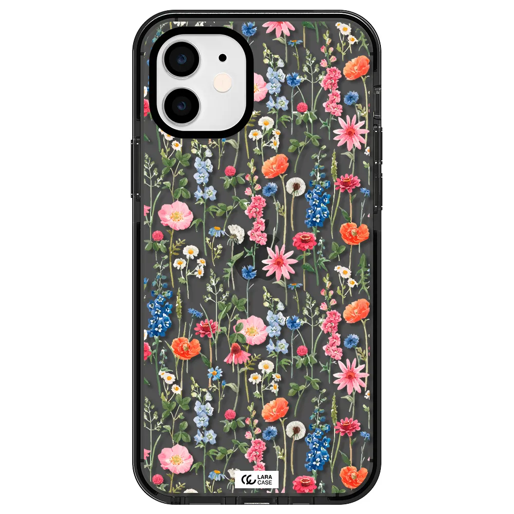 Green Blue Red Flowers Apple iPhone 12 impact Smoke Black Case