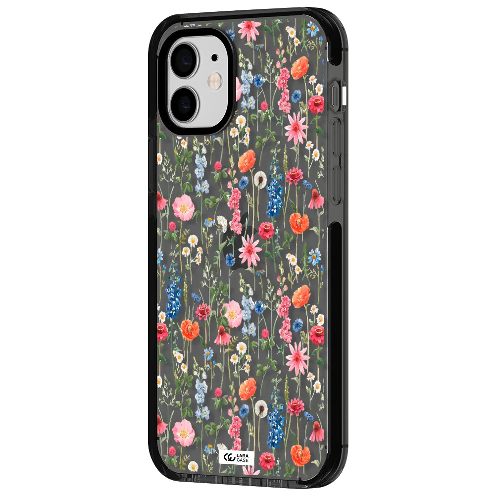 Green Blue Red Flowers Apple iPhone 12 impact Smoke Black Case