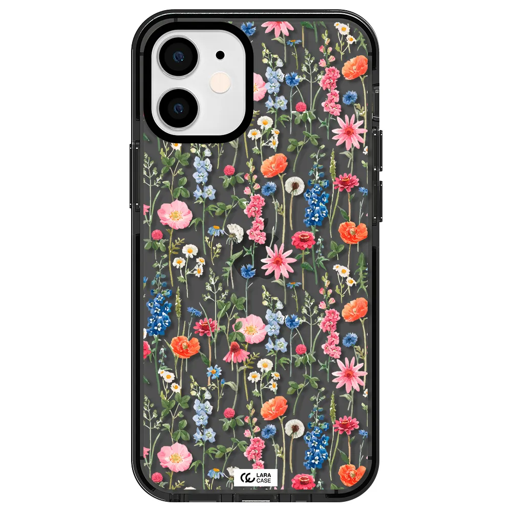 Green Blue Red Flowers Apple iPhone 12 mini impact Smoke Black Case