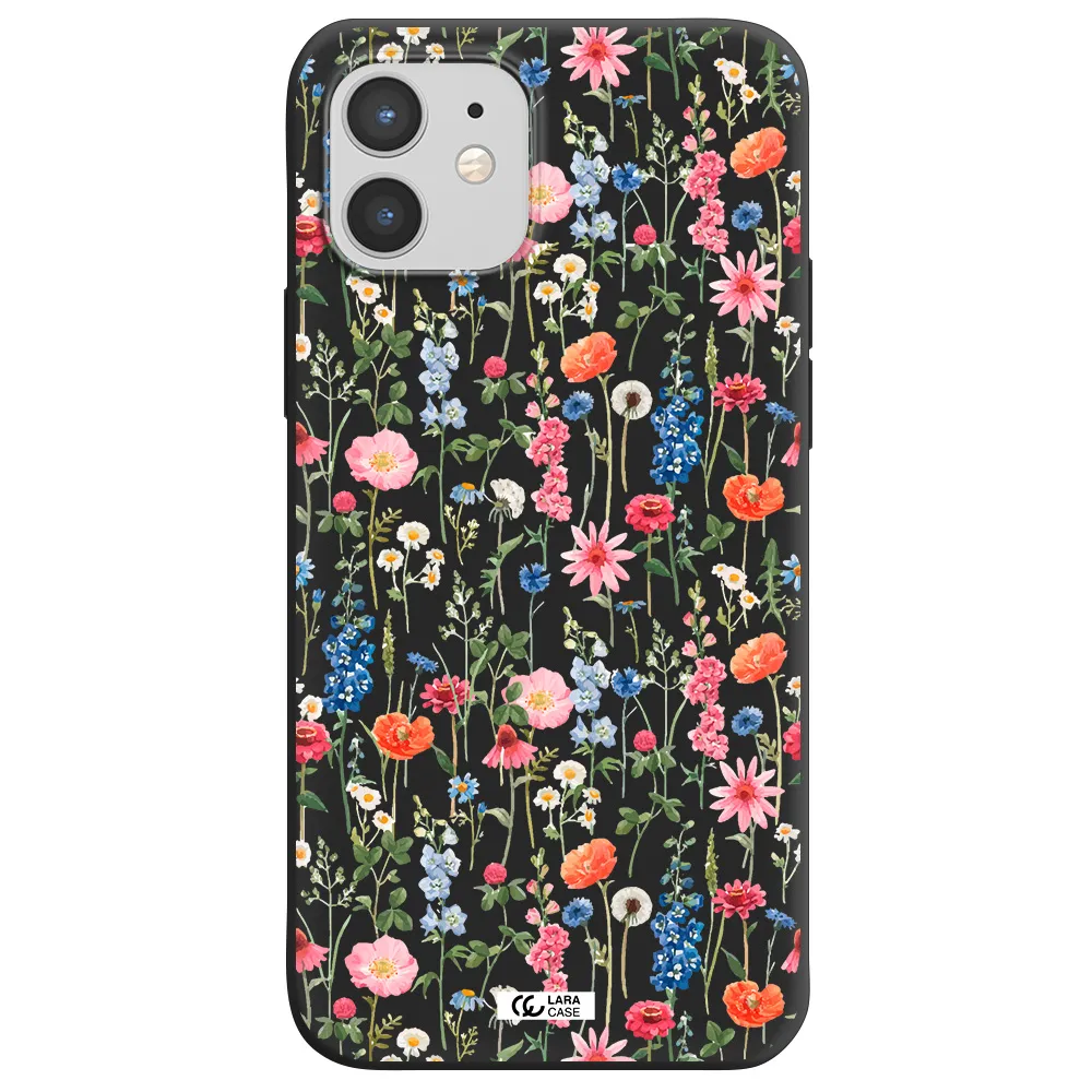 Green Blue Red Flowers Apple iPhone 12 mini Silicone black Case