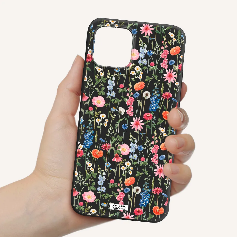 Green Blue Red Flowers Apple iPhone 12 mini Silicone black Case