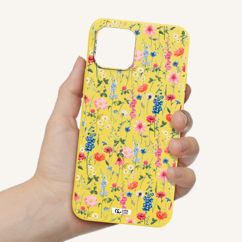 Green Blue Red Flowers Apple iPhone 12 mini Silicone canary yellow Case
