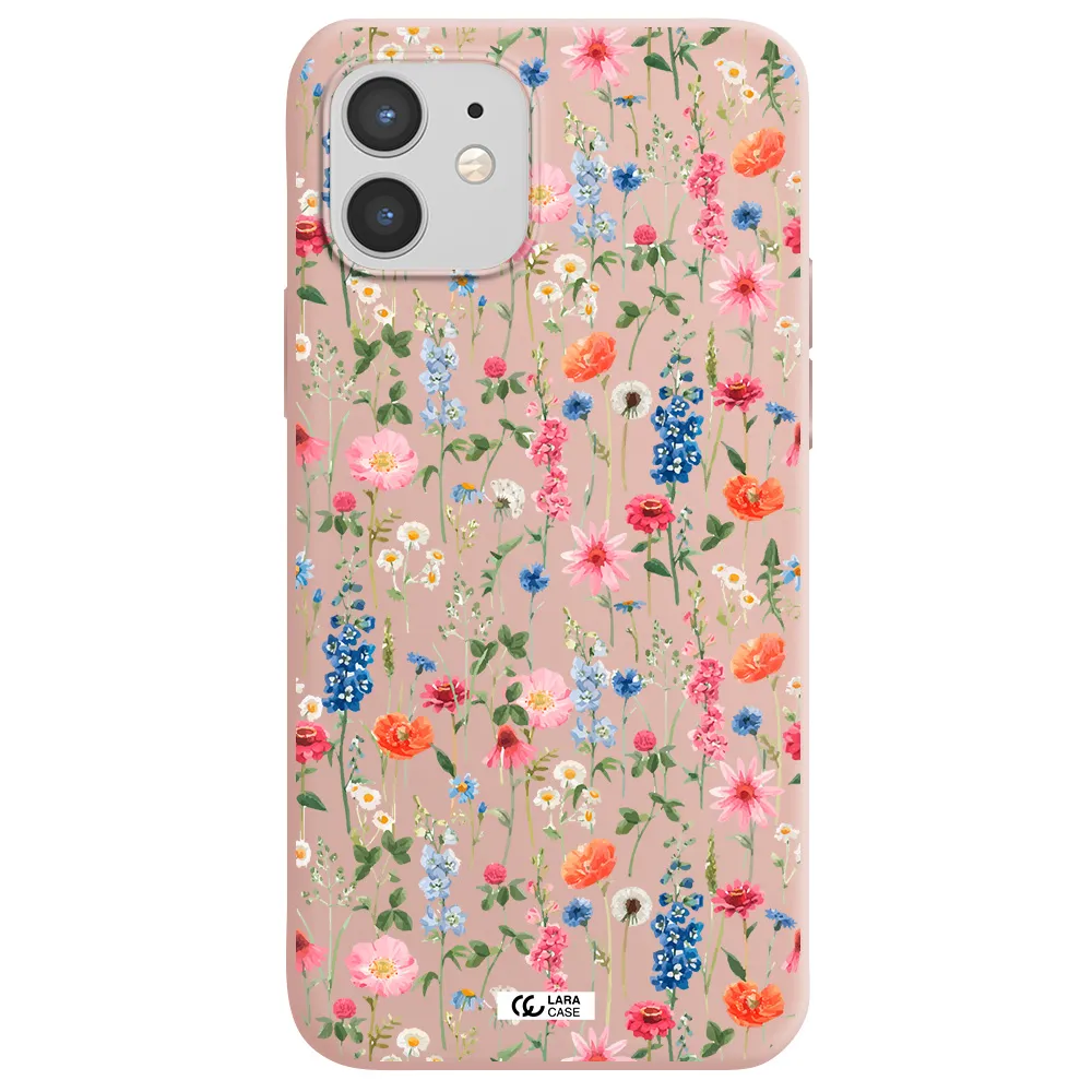 Green Blue Red Flowers Apple iPhone 12 mini Silicone pastel pink Case