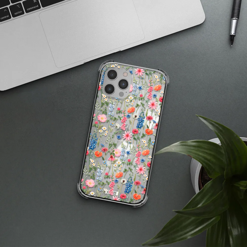 Green Blue Red Flowers Apple iPhone 12 pro Clear PC Case