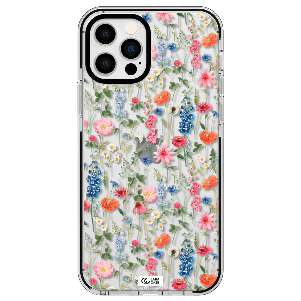 Green Blue Red Flowers Apple iPhone 12 pro impact black border Case
