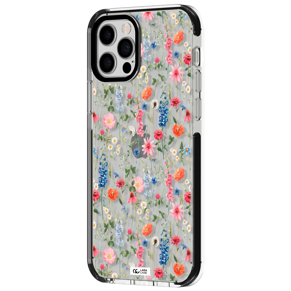 Green Blue Red Flowers Apple iPhone 12 pro impact black border Case