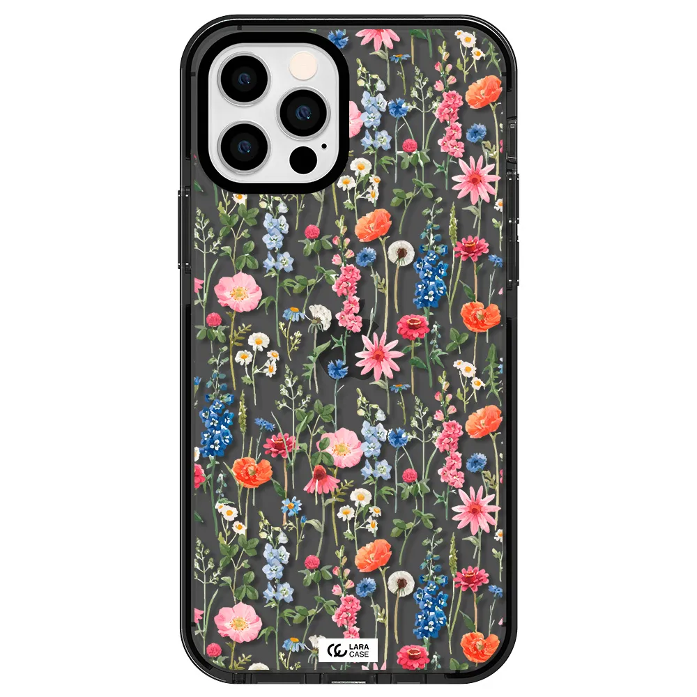 Green Blue Red Flowers Apple iPhone 12 pro impact Smoke Black Case