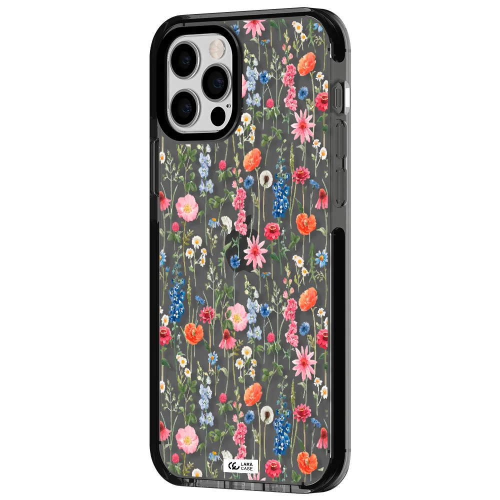 Green Blue Red Flowers Apple iPhone 12 pro impact Smoke Black Case