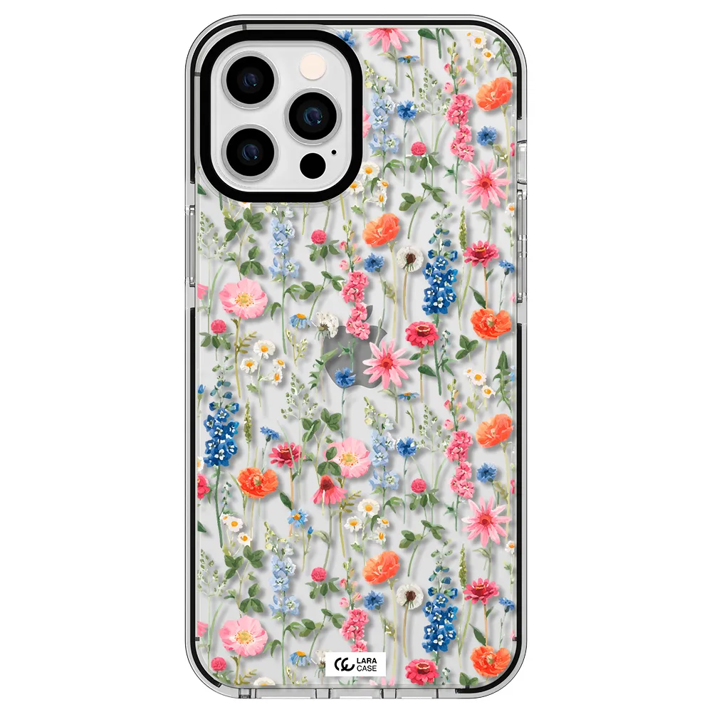 Green Blue Red Flowers Apple iPhone 12 pro max impact black border Case