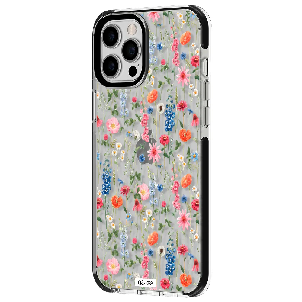 Green Blue Red Flowers Apple iPhone 12 pro max impact black border Case