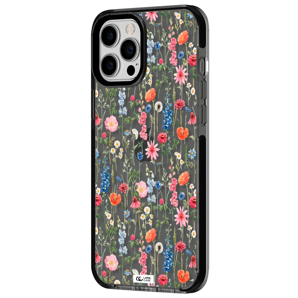 Green Blue Red Flowers Apple iPhone 12 pro max impact Smoke Black Case