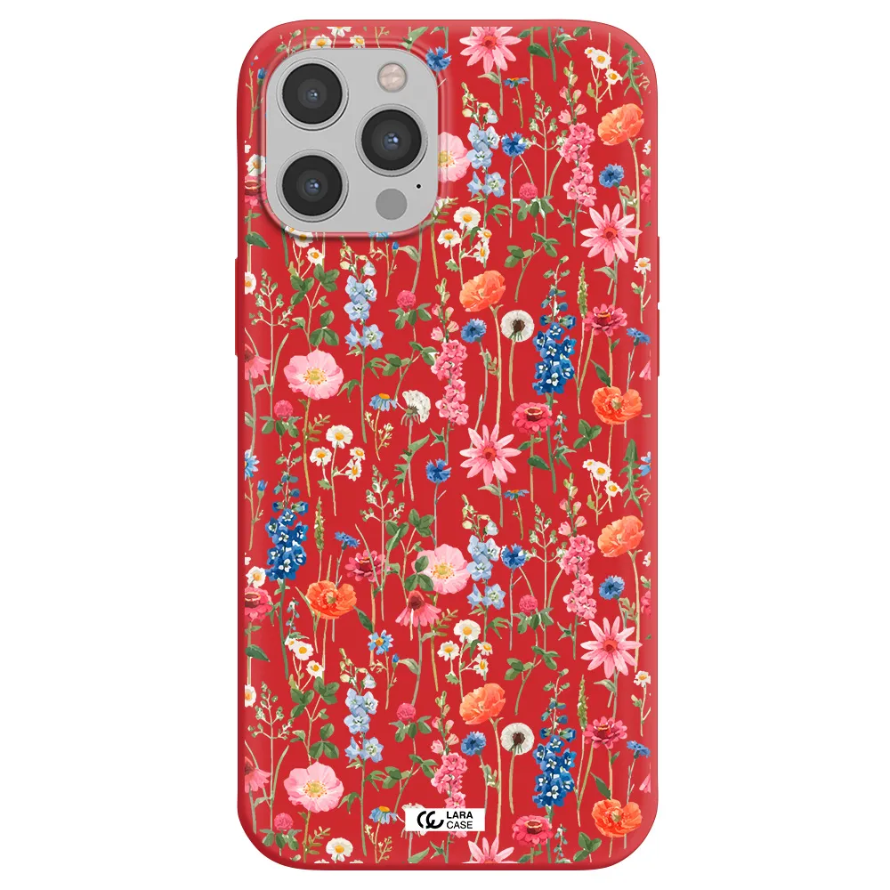 Green Blue Red Flowers Apple iPhone 12 pro max Silicone Imperial Red Case