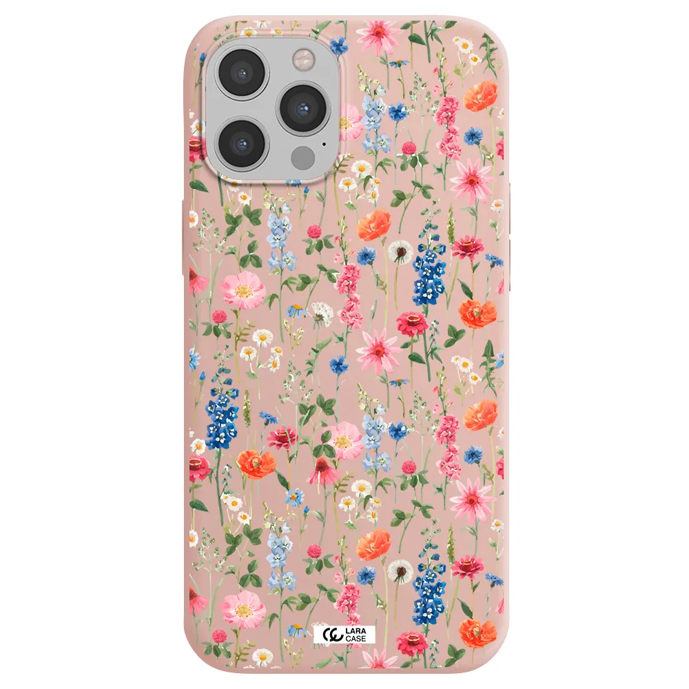 Green Blue Red Flowers Apple iPhone 12 pro max Silicone pastel pink Case
