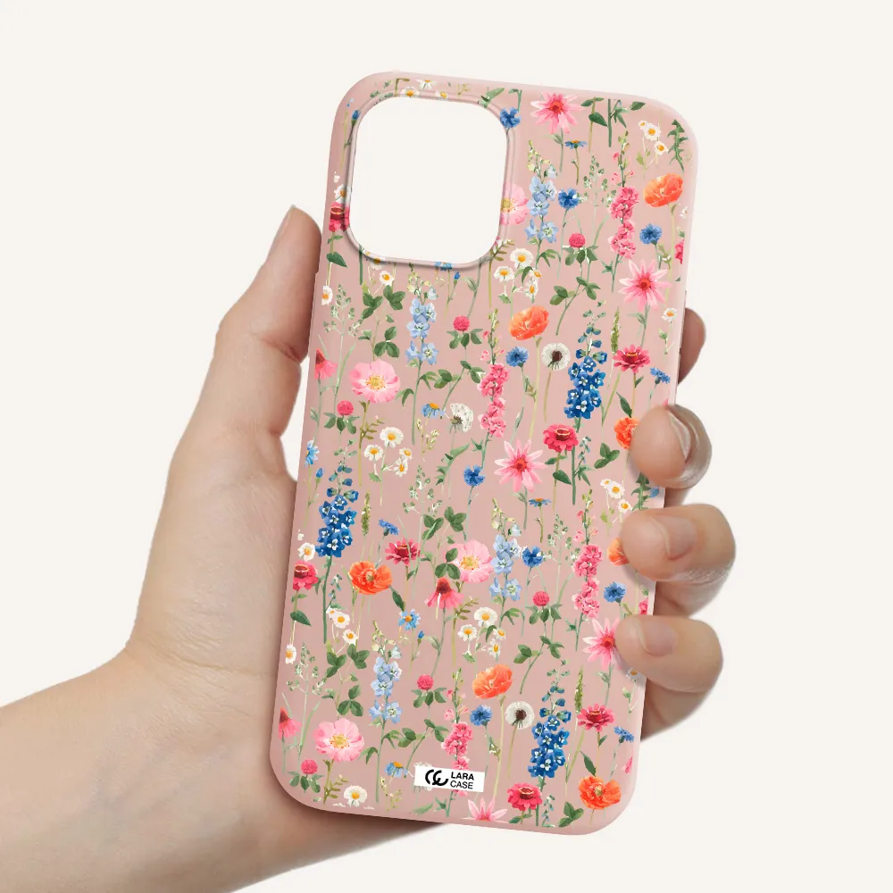 Green Blue Red Flowers Apple iPhone 12 pro max Silicone pastel pink Case
