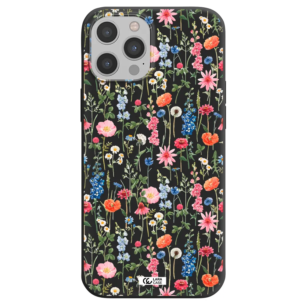 Green Blue Red Flowers Apple iPhone 12 pro Silicone black Case