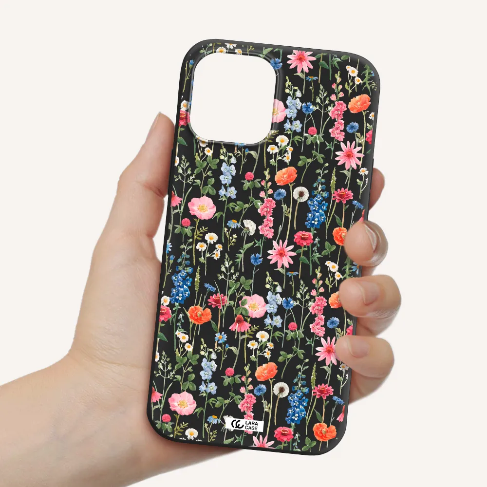 Green Blue Red Flowers Apple iPhone 12 pro Silicone black Case