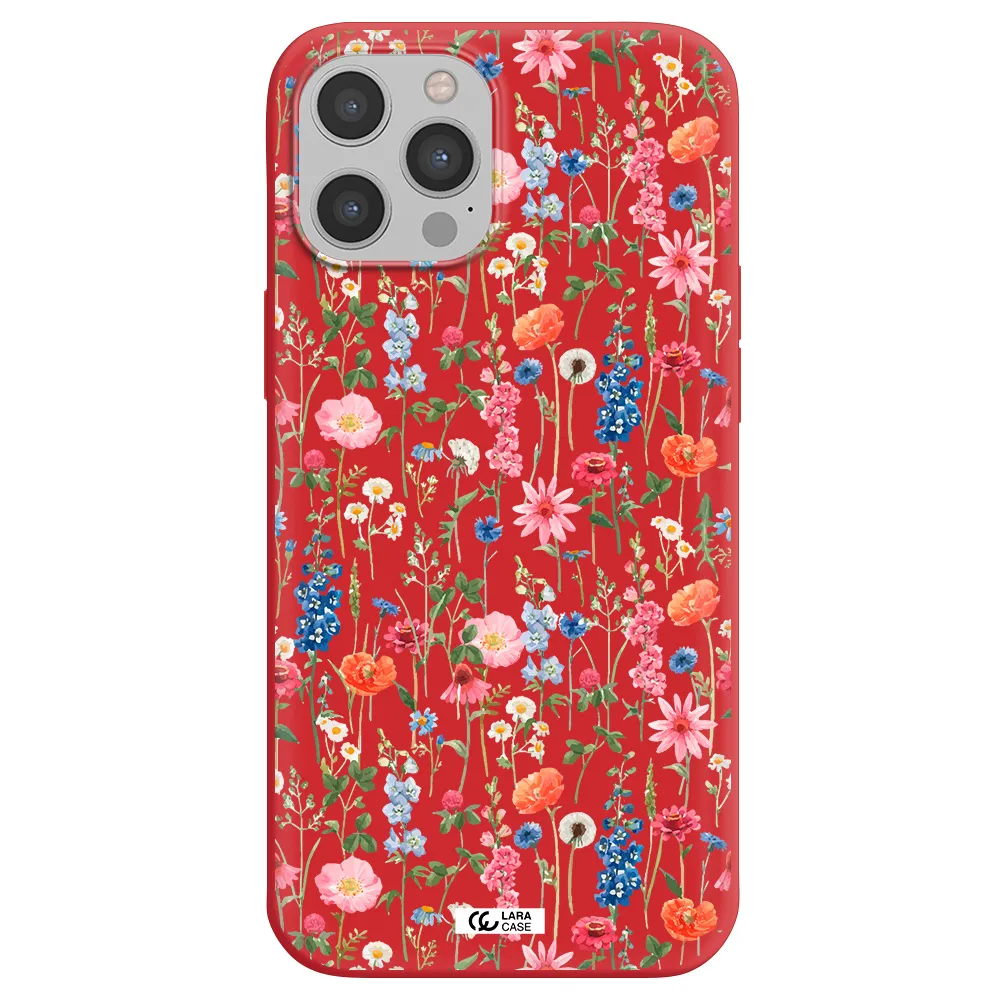 Green Blue Red Flowers Apple iPhone 12 pro Silicone Imperial Red Case