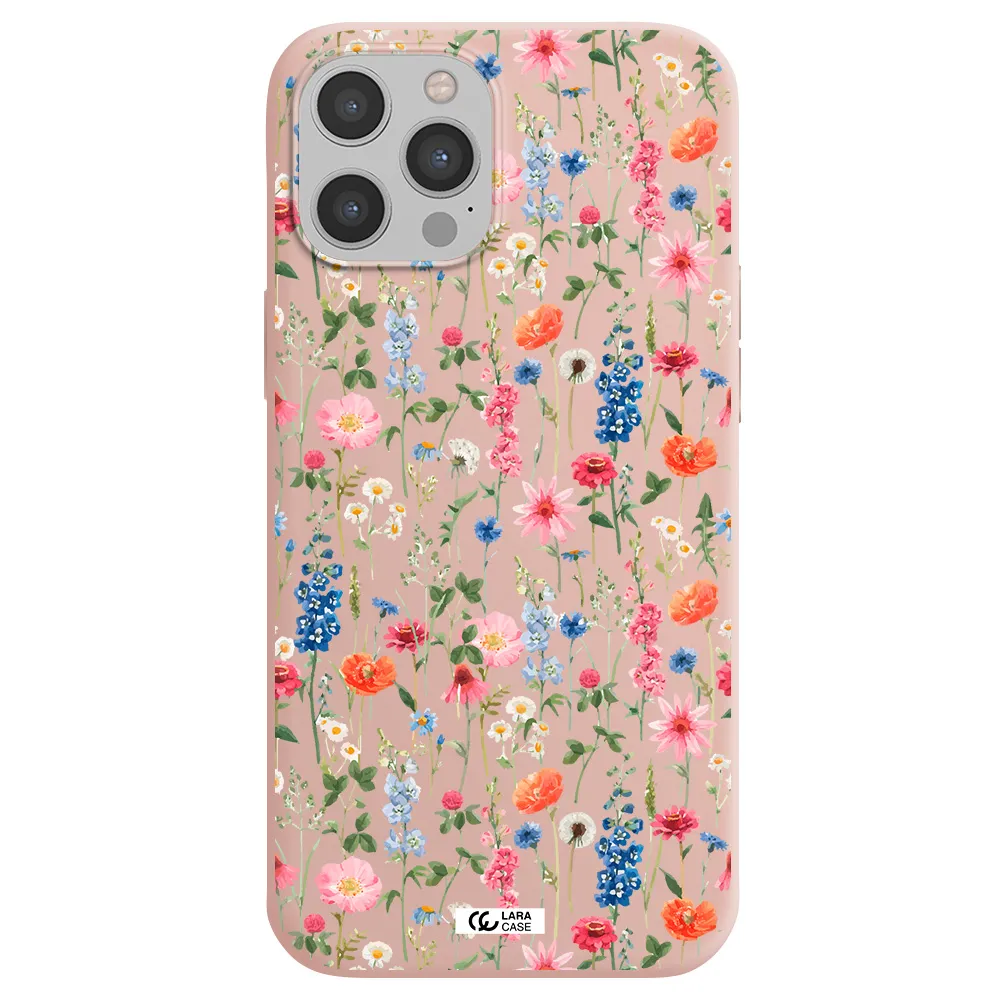 Green Blue Red Flowers Apple iPhone 12 pro Silicone pastel pink Case