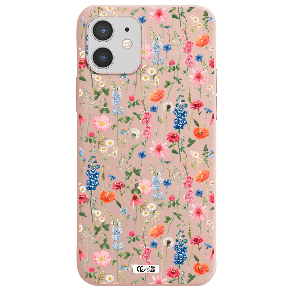 Green Blue Red Flowers Apple iPhone 12 Silicone pastel pink Case