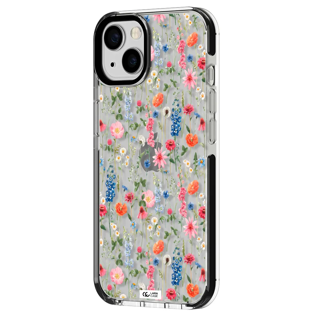 Green Blue Red Flowers Apple iPhone 13 impact black border Case