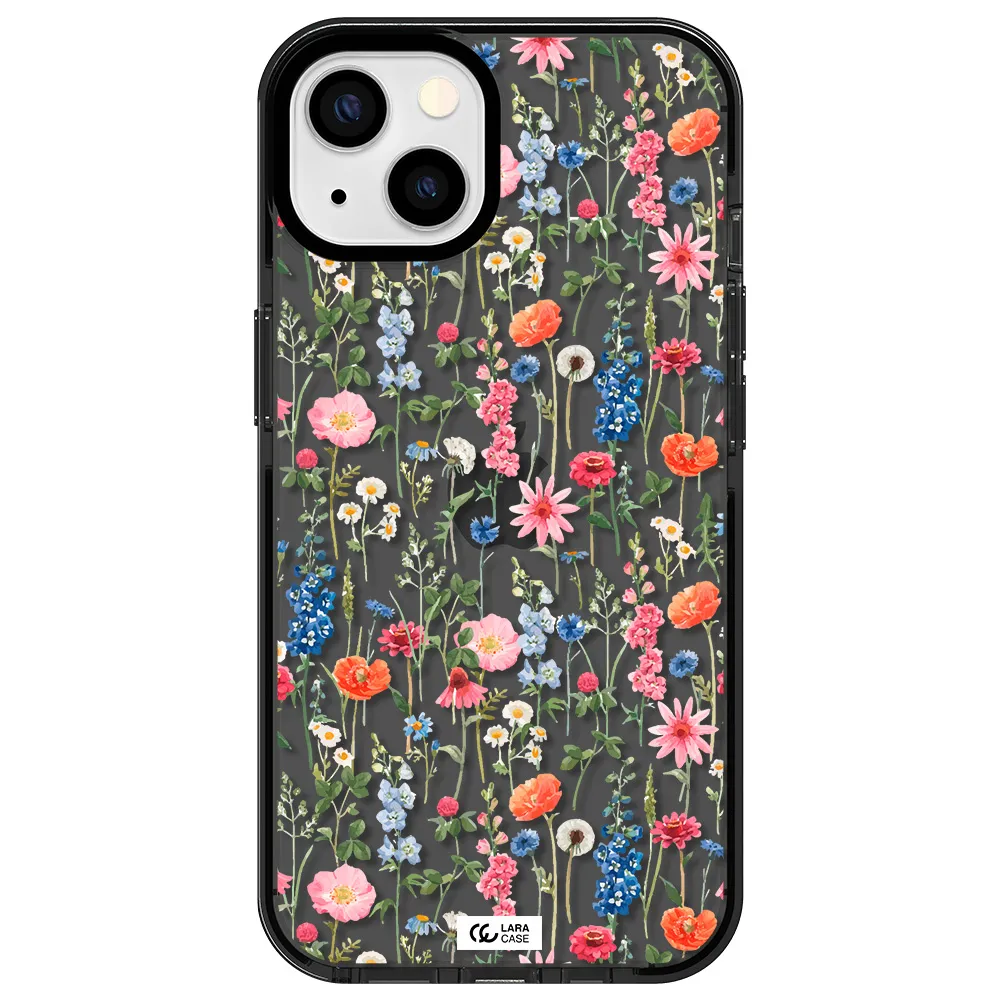 Green Blue Red Flowers Apple iPhone 13 impact Smoke Black Case