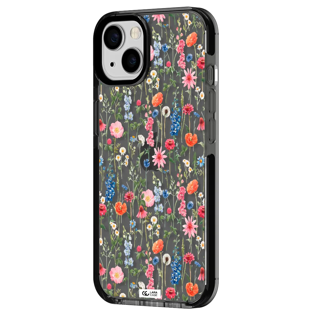 Green Blue Red Flowers Apple iPhone 13 impact Smoke Black Case