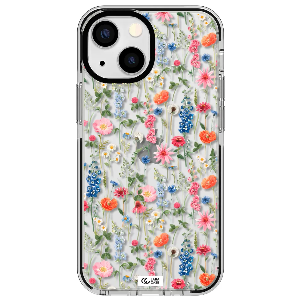 Green Blue Red Flowers Apple iPhone 13 mini impact black border Case