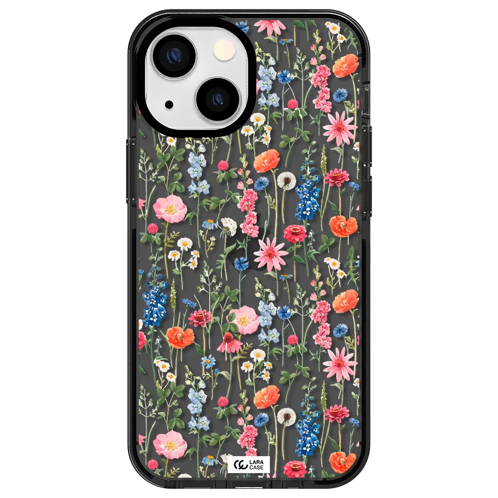 Green Blue Red Flowers Apple iPhone 13 mini impact Smoke Black Case