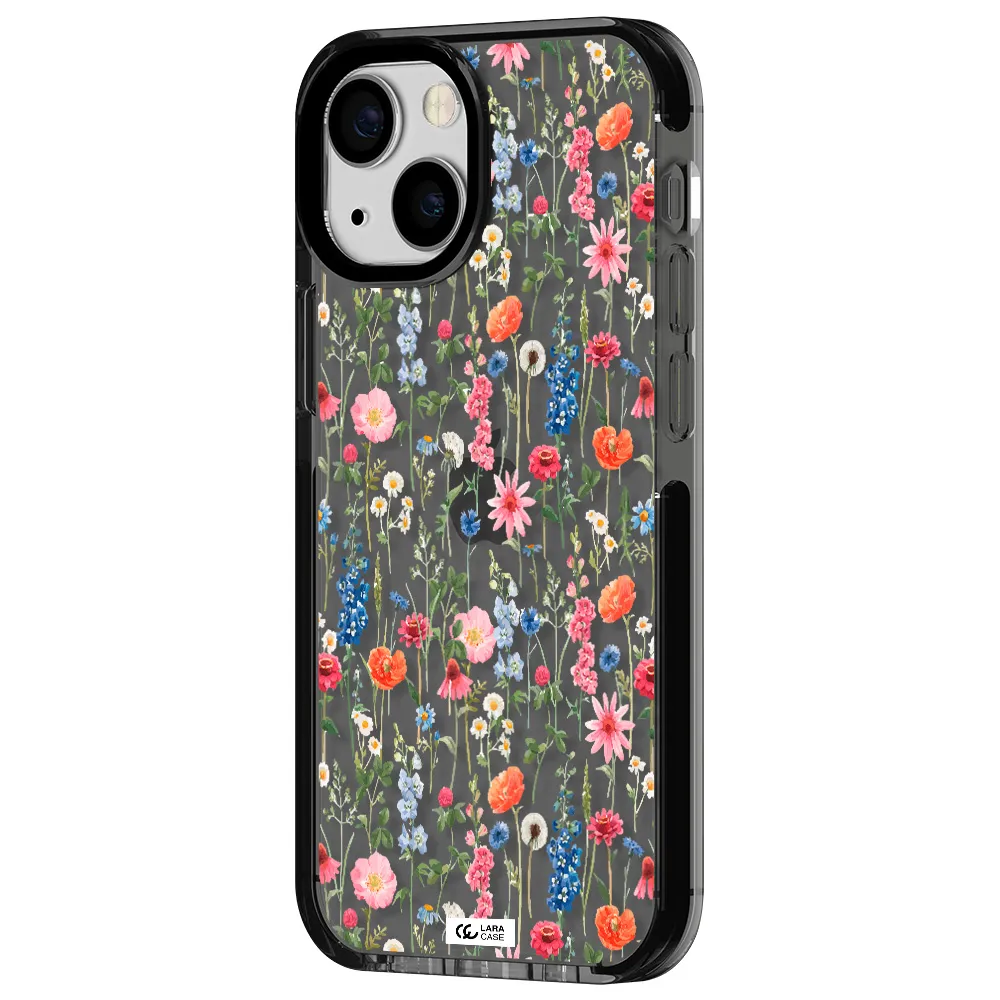 Green Blue Red Flowers Apple iPhone 13 mini impact Smoke Black Case