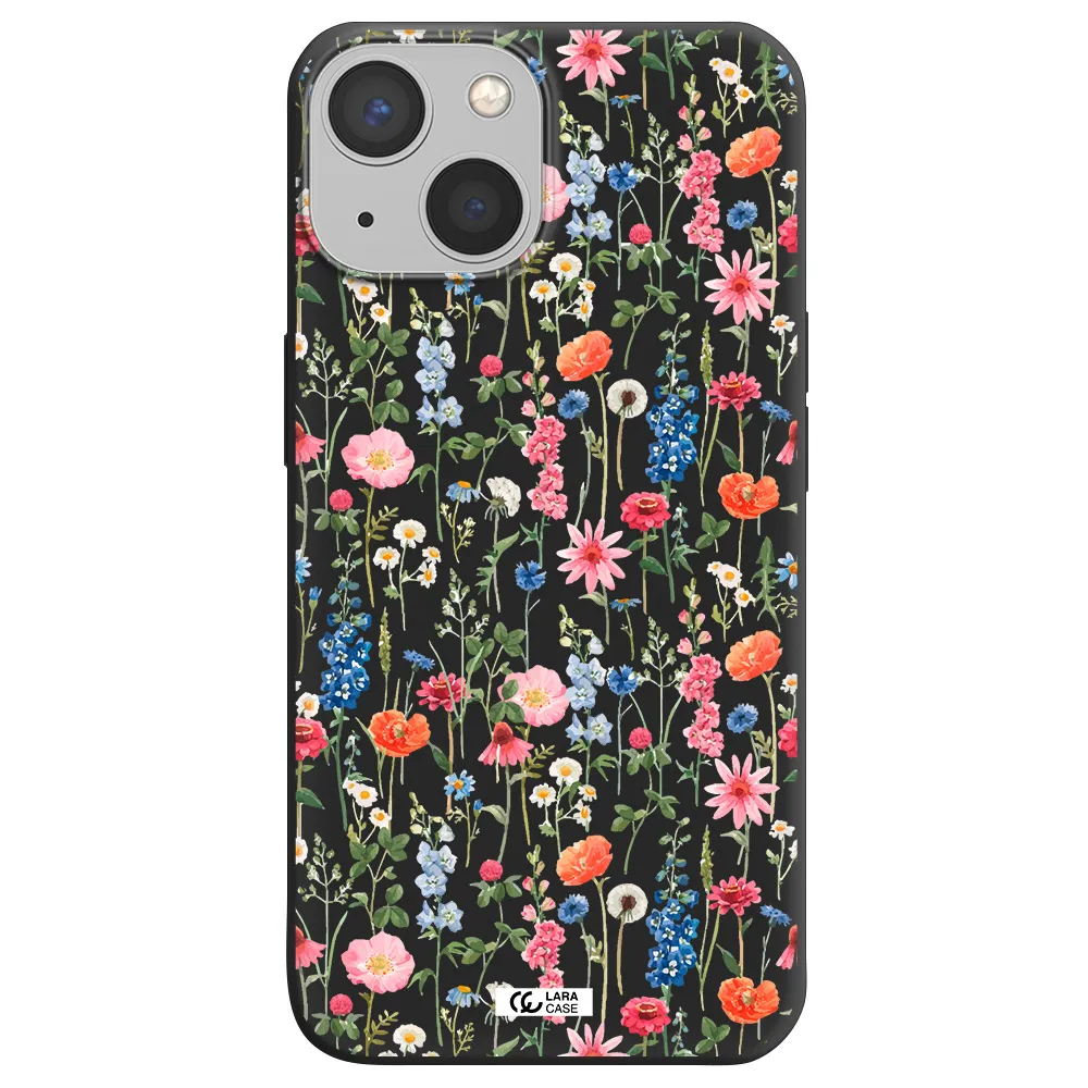 Green Blue Red Flowers Apple iPhone 13 mini Silicone black Case