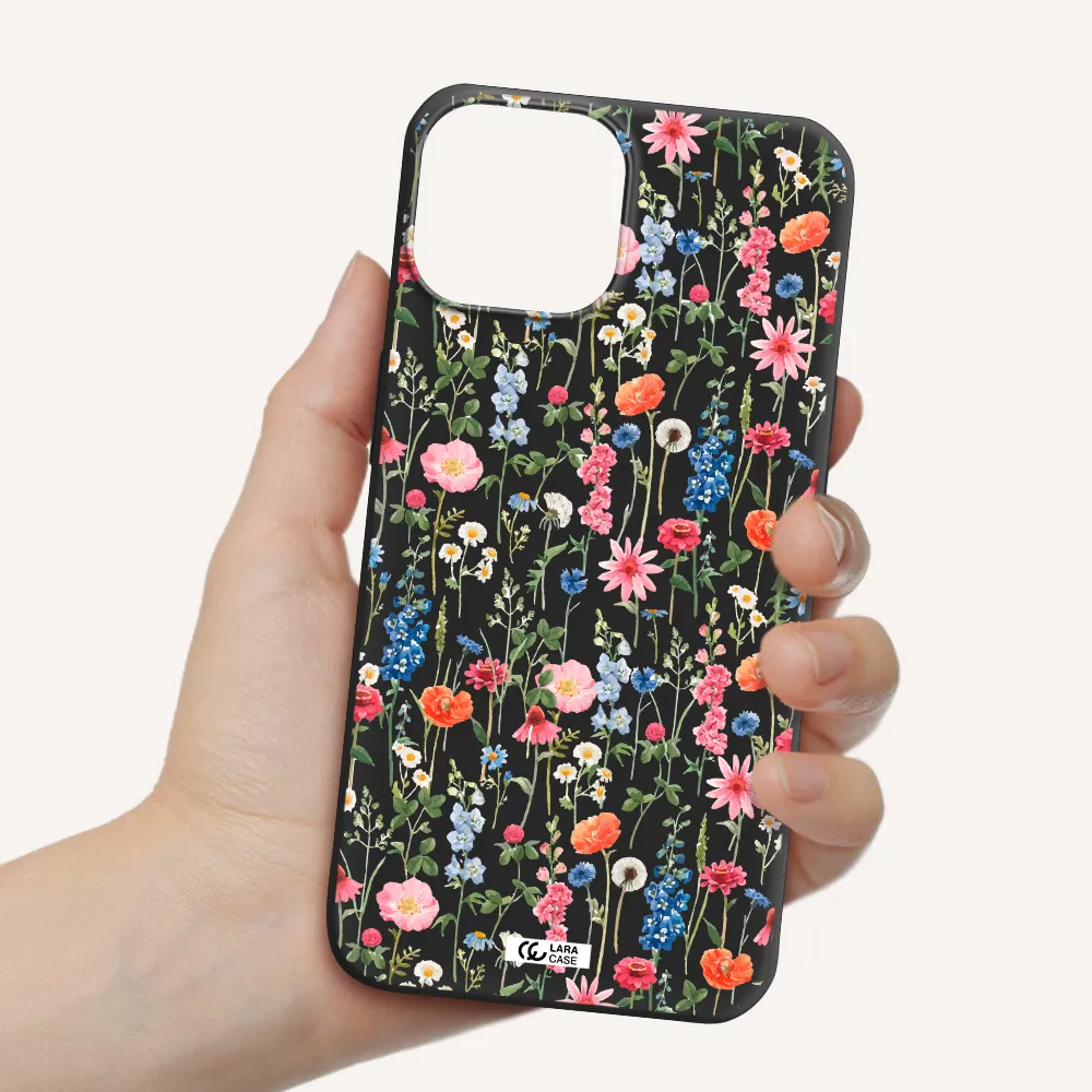 Green Blue Red Flowers Apple iPhone 13 mini Silicone black Case