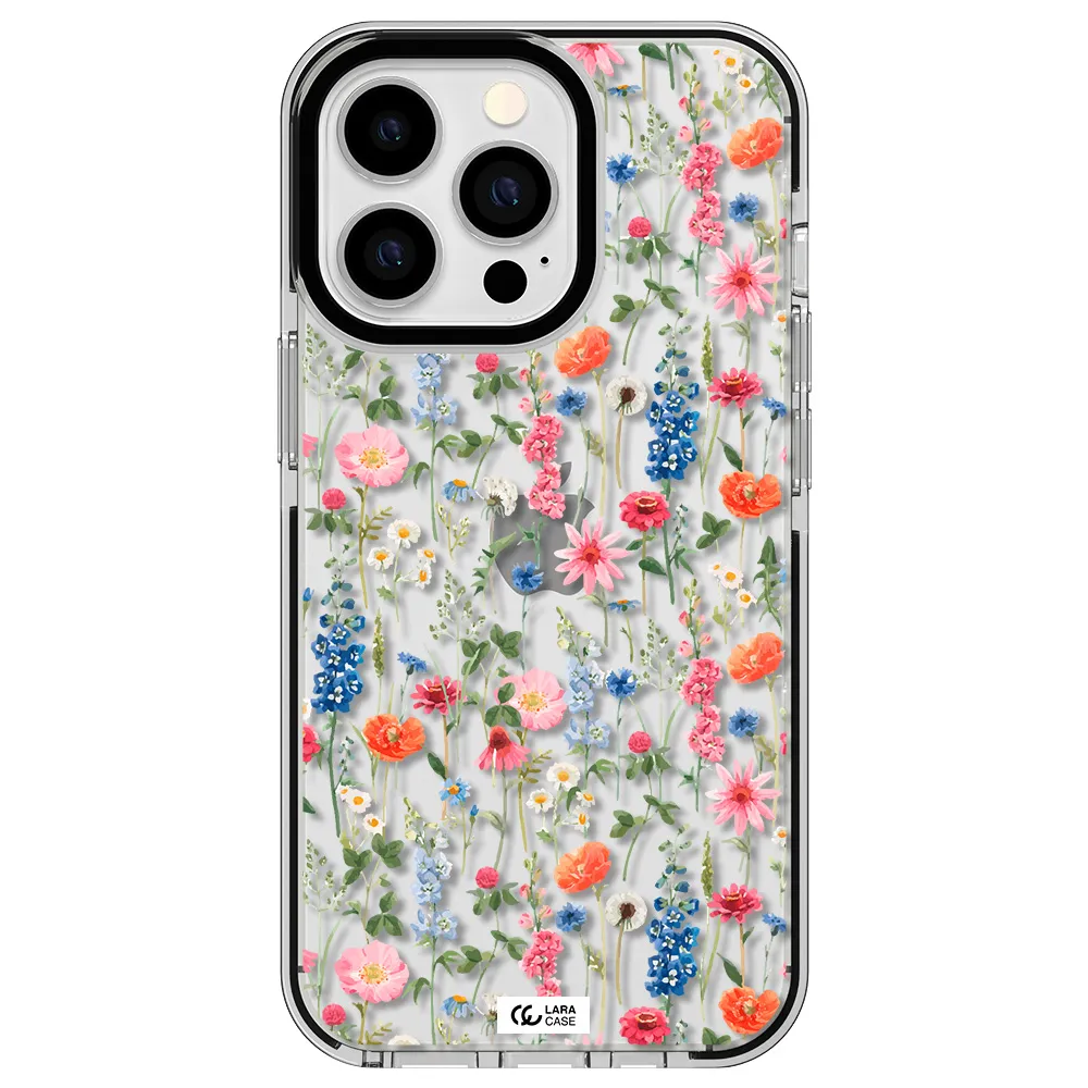 Green Blue Red Flowers Apple iPhone 13 Pro impact black border Case