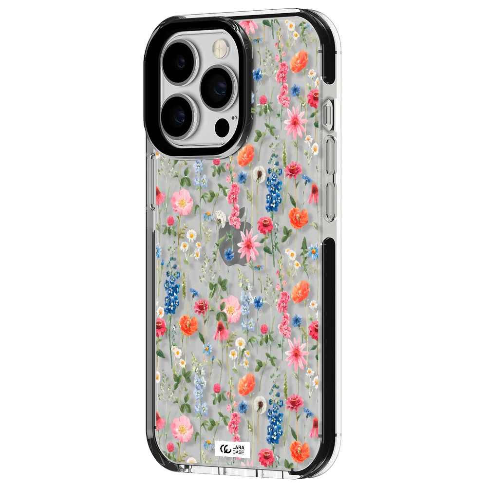 Green Blue Red Flowers Apple iPhone 13 Pro impact black border Case