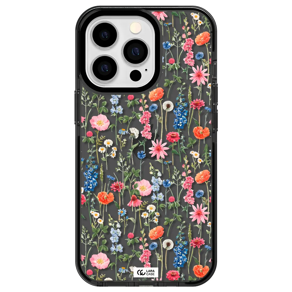 Green Blue Red Flowers Apple iPhone 13 Pro impact Smoke Black Case
