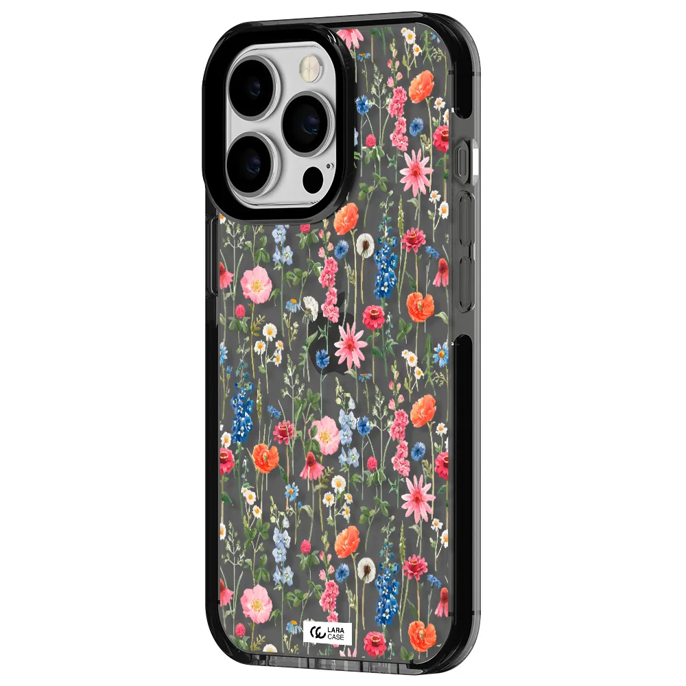 Green Blue Red Flowers Apple iPhone 13 Pro impact Smoke Black Case