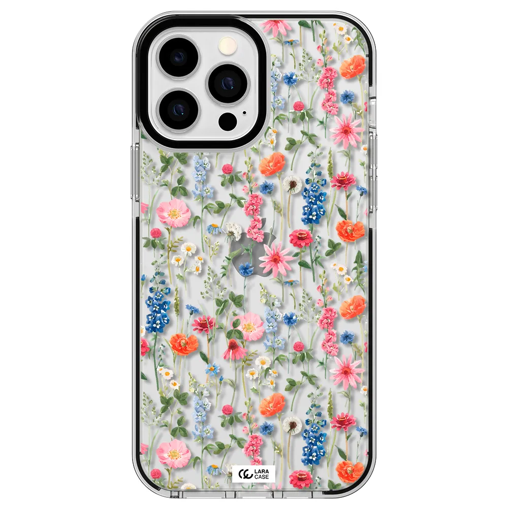 Green Blue Red Flowers Apple iPhone 13 Pro Max impact black border Case