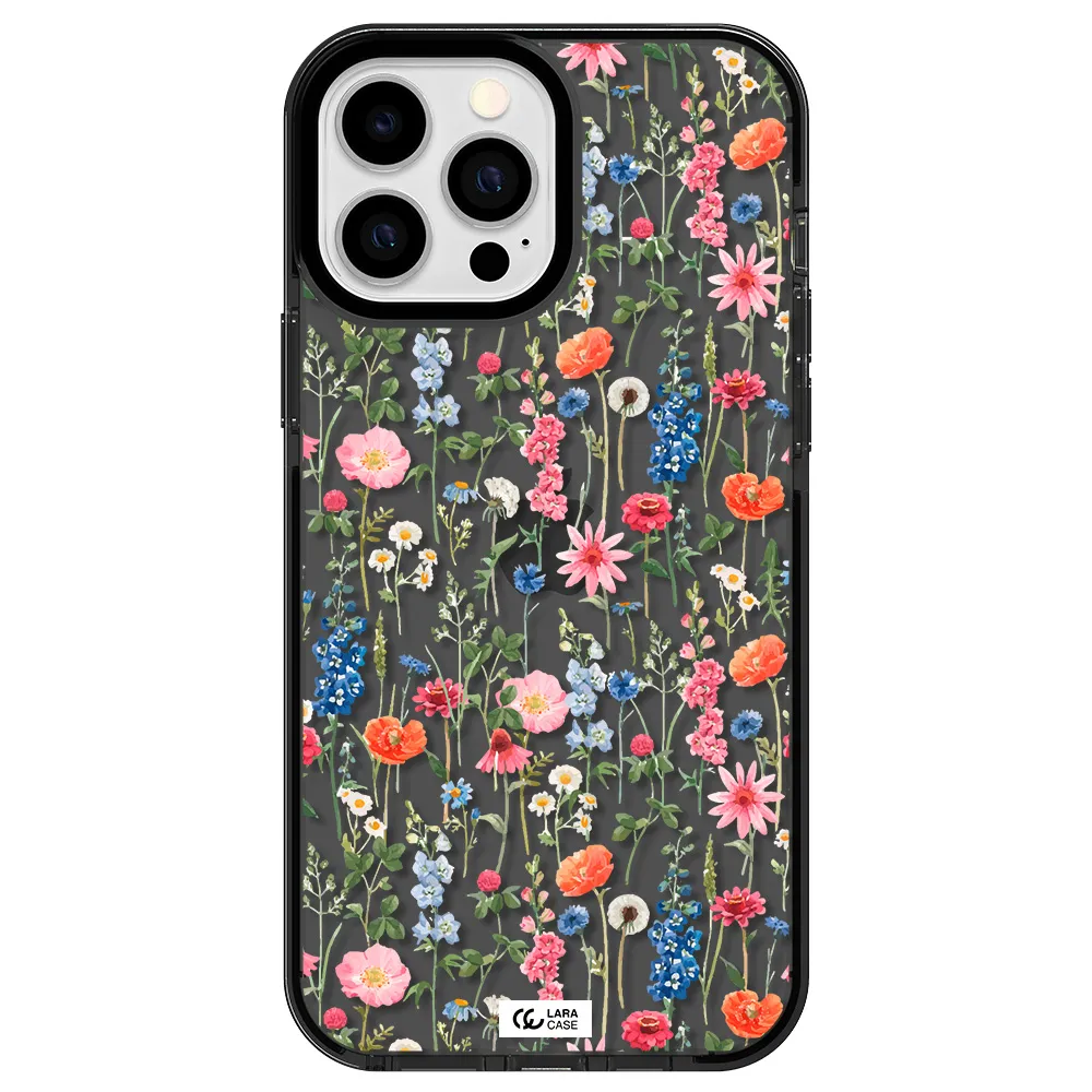 Green Blue Red Flowers Apple iPhone 13 Pro Max impact Smoke Black Case