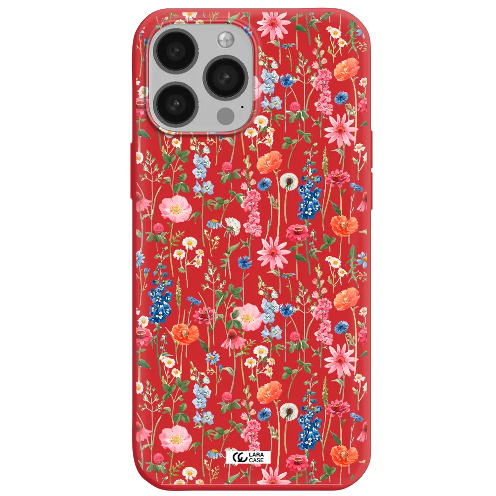 Green Blue Red Flowers Apple iPhone 13 Pro Max Silicone Imperial Red Case