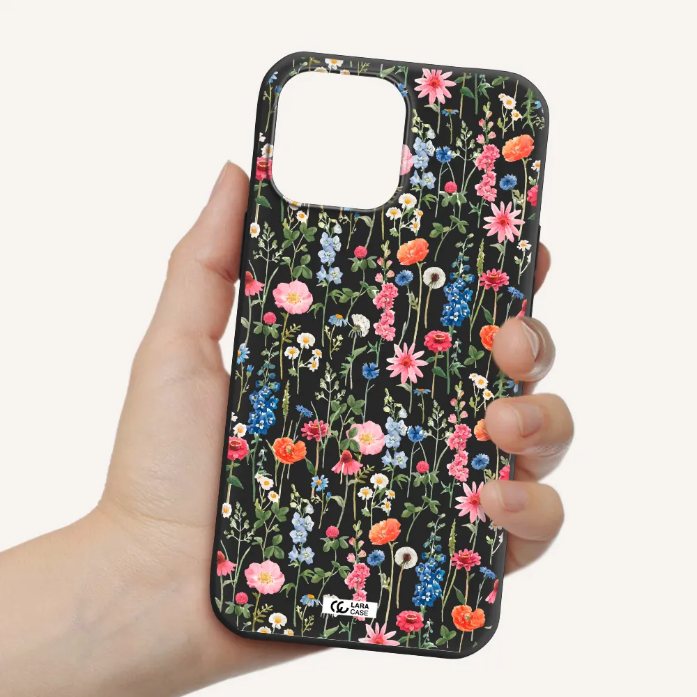 Green Blue Red Flowers Apple iPhone 13 Pro Silicone black Case