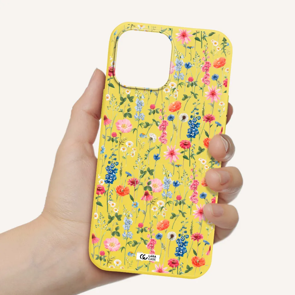 Green Blue Red Flowers Apple iPhone 13 Pro Silicone canary yellow Case
