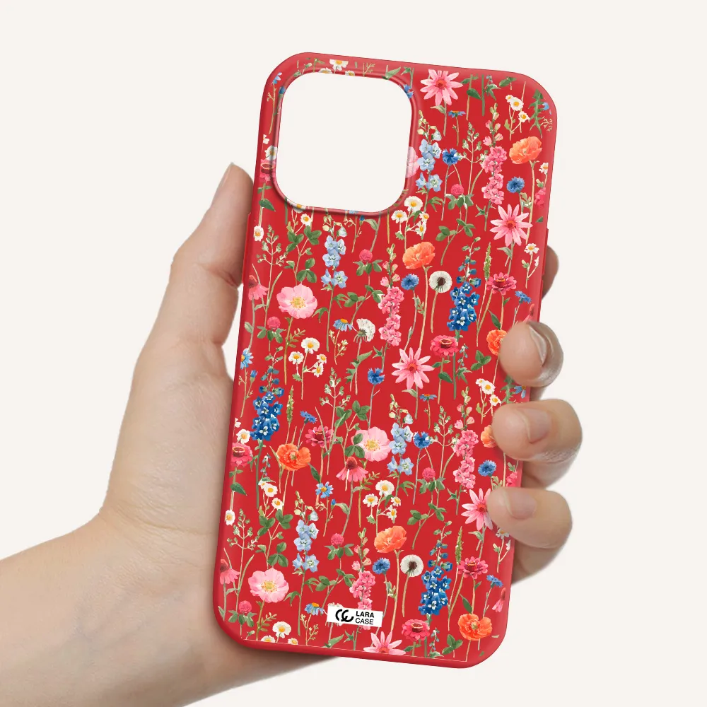Green Blue Red Flowers Apple iPhone 13 Pro Silicone Imperial Red Case