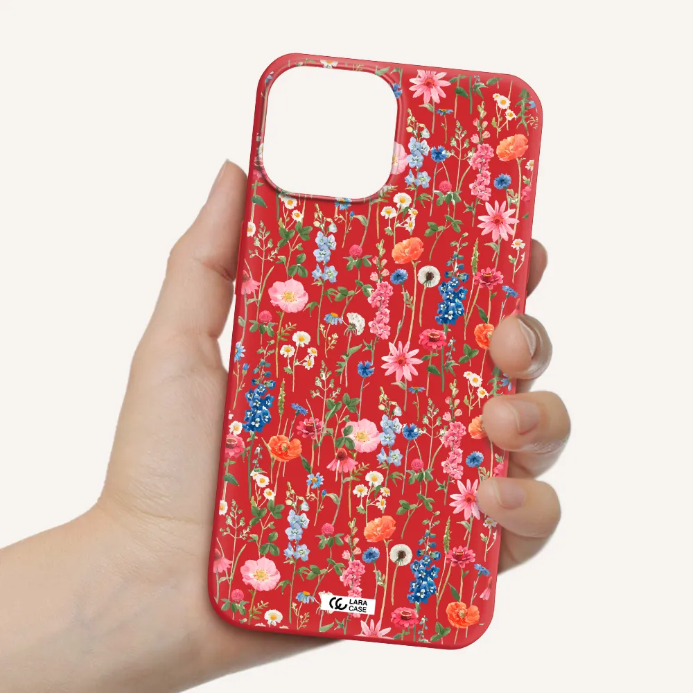 Green Blue Red Flowers Apple iPhone 13 Silicone Imperial Red Case