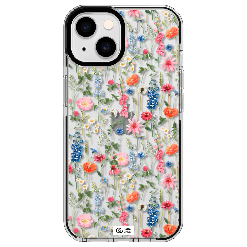 Green Blue Red Flowers Apple iPhone 14 impact black border Case