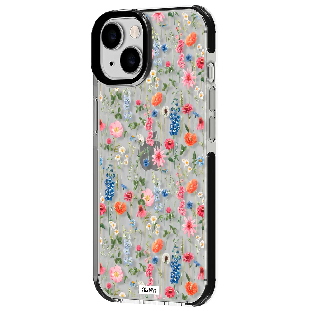 Green Blue Red Flowers Apple iPhone 14 impact black border Case