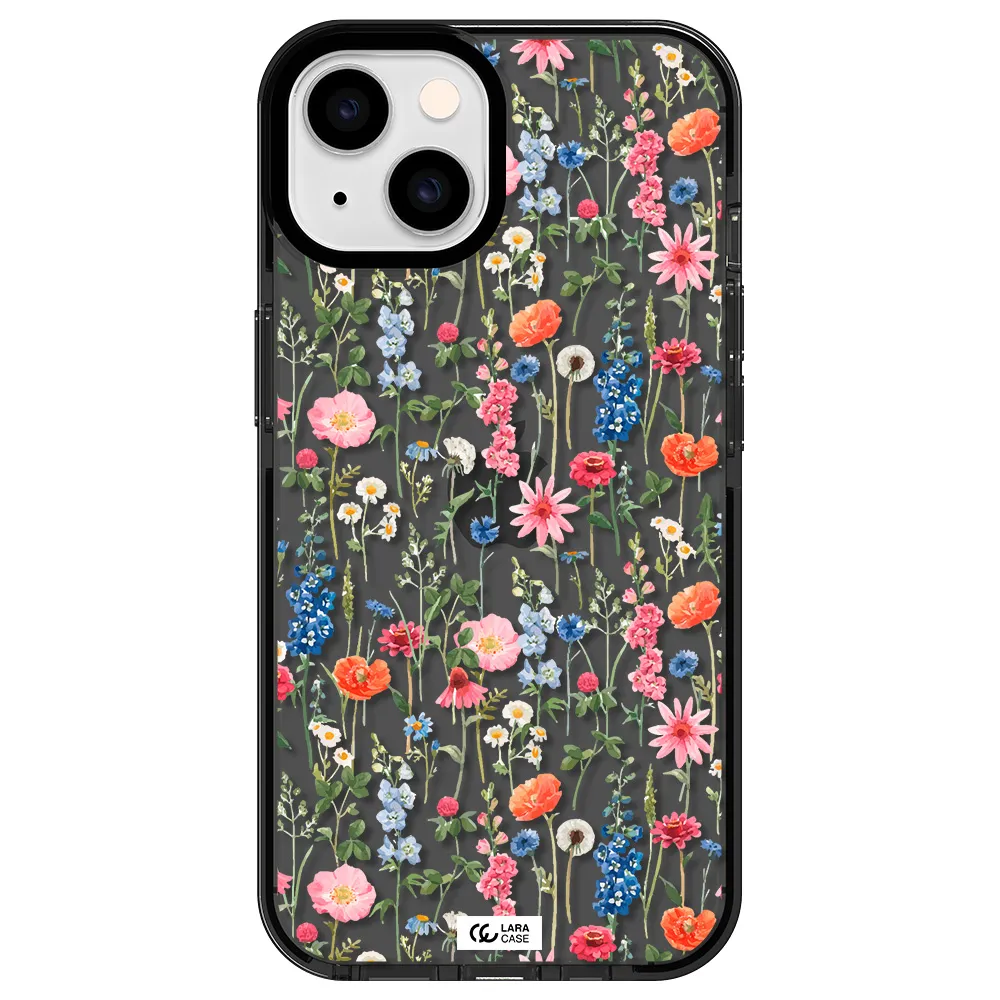Green Blue Red Flowers Apple iPhone 14 impact Smoke Black Case