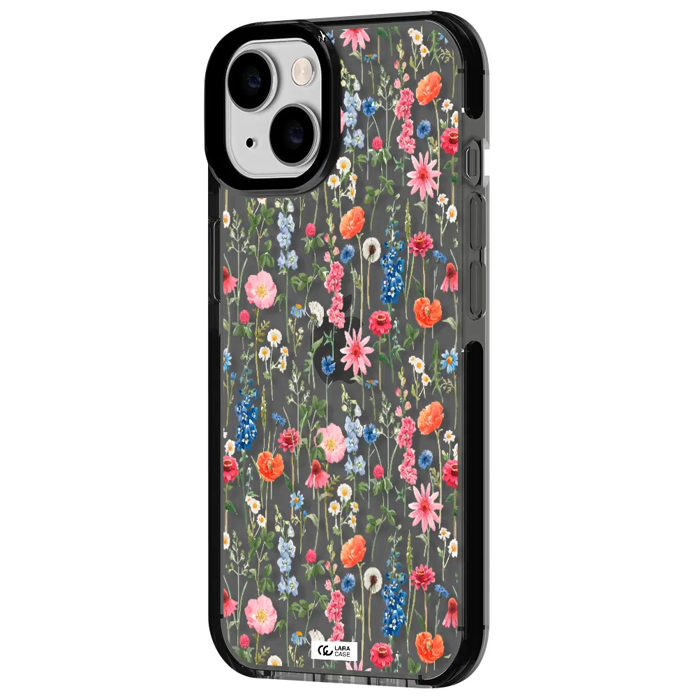 Green Blue Red Flowers Apple iPhone 14 impact Smoke Black Case