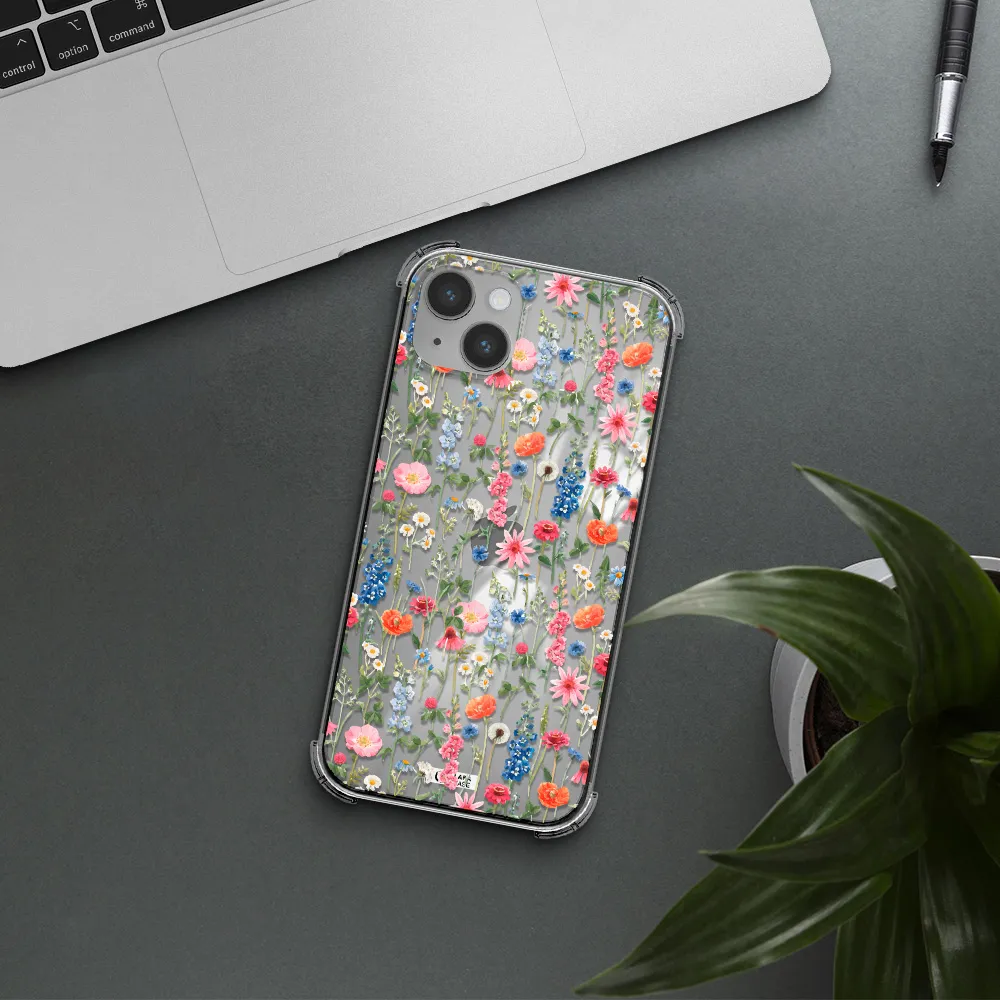 Green Blue Red Flowers Apple iPhone 14 plus Clear PC Case