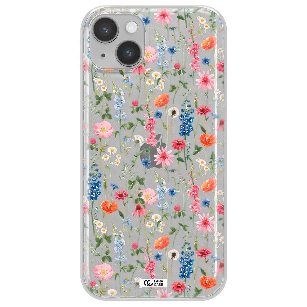 Green Blue Red Flowers Apple iPhone 14 plus Clear TPU Case