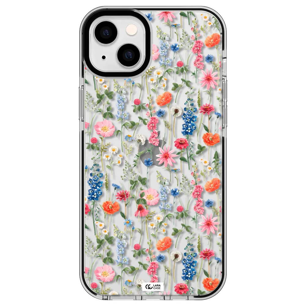 Green Blue Red Flowers Apple iPhone 14 plus impact black border Case